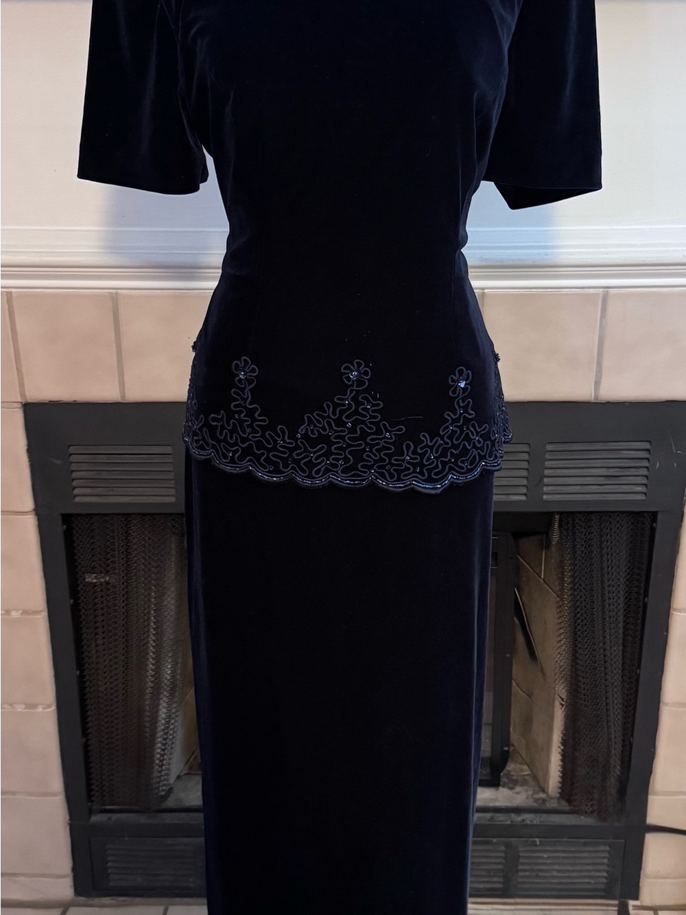 R&M Richards Blue Velvet and Sequin Evening Gown